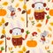 Seamless pattern with hare mouse and autumn harvest - vector illustration, eps