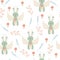 Seamless pattern with hare and mushroom, chestnut, berry, leaf. background.