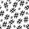 Seamless pattern of hashtags on white background.