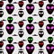 Seamless pattern from the head of aliens with UFOs.