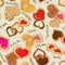 Seamless pattern of heart cookies