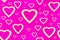 Seamless pattern of heart-shaped elements. Golden hearts of different sizes on a background of pink translucent hearts.