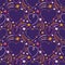 Seamless pattern heart on the starry sky. Cosmic background stars, comets, meteorites, constellations. Space Galaxy
