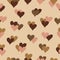 Seamless pattern of hearts in brown colors. Paired hearts, love