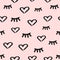 Seamless pattern with hearts and closed eyes drawn with a rough brush. Sketch, grunge, watercolor, paint.