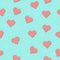 Seamless pattern with hearts pink on a green background