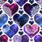 Seamless pattern with hearts shapes with cosmic texture and mandala inside