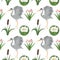 Seamless pattern heron bird watercolor reed lily flowers