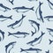 Seamless pattern with herring fish. Pacific sardine.