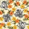 Seamless pattern of Hibiscus and Japanese God