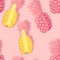 Seamless pattern with high detail pink pineapples
