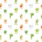 Seamless pattern with high protein vegan food characer. Almond, lentils, tofu, pistachio, pumpkin seeds, broccoli, pea