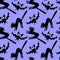 Seamless pattern with a hissing angry black witch cat and bats. Happy Halloween. Textured background for greeting card, invitation