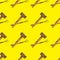 Seamless pattern of hoe and hammer on a yellow background