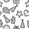 Seamless pattern. Holiday objects, signs and symbols. Sketch scratch board imitation.