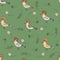 Seamless pattern with hoopoe birds, berries and leaves. Perfect for T-shirt, textile and print. Hand drawn vector illustration