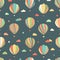 Seamless pattern with hot air balloons, stars, clouds