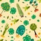 Seamless pattern with houseplants, indoor and office flowers in pot.
