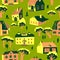 Seamless pattern with houses. Cute town vector illustration. Arc