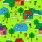 Seamless pattern with houses, trees and people