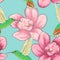 Seamless pattern with hummingbirds and orchids