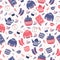 Seamless pattern with hygge concept items. Colorful illustration design. Scandinavian folk motives. Cozy atmosphere at home.