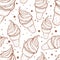 Seamless pattern with ice cream and dots hand drawn.