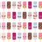 Seamless pattern ice cream, ice lolly Kawaii with pink cheeks and winking eyes, sunglasses, pastel colors isolated on white backgr