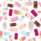 Seamless pattern ice cream, ice lolly, pastel colors on white background. Vector