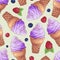 Seamless pattern ice cream raspberry cherry. Vector illustration