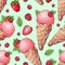 Seamless pattern ice cream raspberry. Vector illustration