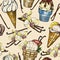 Seamless pattern with ice cream and vanilla pods