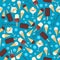 Seamless pattern with ice creams isolated on blue