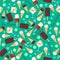 Seamless pattern with ice creams isolated on green