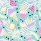 Seamless pattern with icecreams and fruits