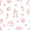 Seamless pattern icons concept of Valentine s day. Vector doodle romantic accessories candles hearts ring bottle and glasses of