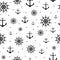 Seamless pattern with icons of steering wheel and anchor on a white background