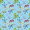 Seamless pattern illustration of a boy and girl wearing scuba ge