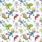 Seamless pattern illustration of a boy and girl wearing scuba ge