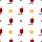 Seamless pattern illustration with composition of cinnamon sticks, irish glasses with mulled wine and orange slices with cardamon