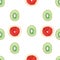 Seamless pattern illustration with green kiwifruit and red grapefruit