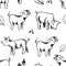 Seamless pattern illustration with hand drawn cute pigs black isolated on white