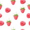 Seamless pattern illustration with pink raspberry isolated on white background