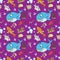 seamless pattern illustration of underwater fish and water inhabitants, underwater world, purple background