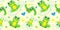 Seamless pattern with illustrations. Cute little Green Frog Smiles, Jumps