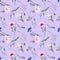 Seamless pattern with the image of beautiful wildflowers: poppy, chamomile, cornflower, thistle, bells, on a light green