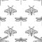 Seamless pattern with the image of butterflies, dragonflies, insects. Anti-stress coloring