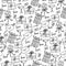 Seamless pattern with the image of different gifts, lollipops, candies, hearts, glasses.