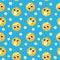 Seamless pattern with the image of emoji and daisy.