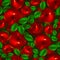 Seamless pattern with the image of red apples with leaves.